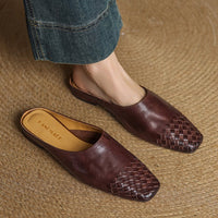 Damen Leder Mules mit Orthopädischer Arch Support und Quadratischer Zehenpartie - Braun