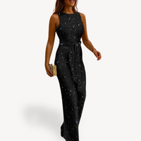 Damen Maxi Jumpsuit Glamour Pailletten - Schwarz