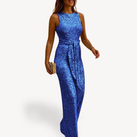 Damen Maxi Jumpsuit Glamour Pailletten - Blau