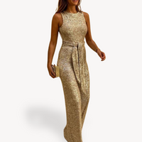 Damen Maxi Jumpsuit Glamour Pailletten - Gold