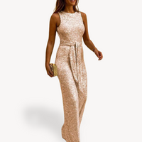 Damen Maxi Jumpsuit Glamour Pailletten - Rosa