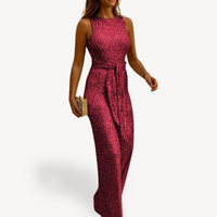 Damen Maxi Jumpsuit Glamour Pailletten - Rot