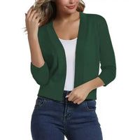 Damen Offener Kurzjacken-Cardigan mit 3/4-Ärmeln für vielseitige Looks - Waldgrün