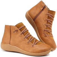 Damen Orthopedic Ankle Boots mit Arch Support Flache Schnür-Stiefeletten mit Reißverschluss - Braun