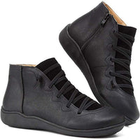 Damen Orthopedic Ankle Boots mit Arch Support Flache Schnür-Stiefeletten mit Reißverschluss - Schwarz