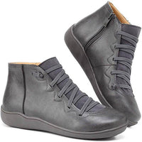 Damen Orthopedic Ankle Boots mit Arch Support Flache Schnür-Stiefeletten mit Reißverschluss - Grau