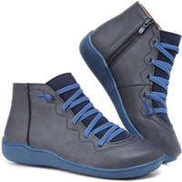 Damen Orthopedic Ankle Boots mit Arch Support Flache Schnür-Stiefeletten mit Reißverschluss - Blau
