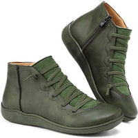 Damen Orthopedic Ankle Boots mit Arch Support Flache Schnür-Stiefeletten mit Reißverschluss - Grün