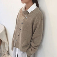 Damen Strickjacke Oversized Cardigan mit asymmetrischer Knopfleiste für Herbst und Winter - Braun (Bestseller)