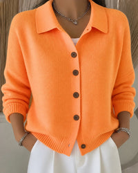 Damen Strickjacke mit Hemdkragen und Knopfleiste Relaxed Fit für Alltag und Büro - Orange
