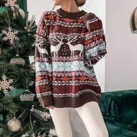 Damen Übergroßer Weihnachtspullover Gemütlich Weicher Stoff - Braun