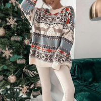Damen Übergroßer Weihnachtspullover Gemütlich Weicher Stoff - Beige