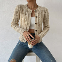 Damen Zopfmuster Strickjacke mit Knopfleiste Elegante Warme Jacke für Alltag und Büro - Apricot