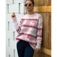 Damenpullover Festlich Warm Rundhals Stoffmischung - Rosa