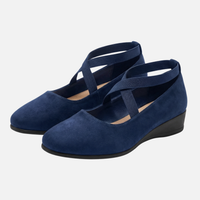 Ortrud | Damen Schuhe Keilabsatz Geschlossene Spitze – Keil Pumps Spitze Damen - Marineblau