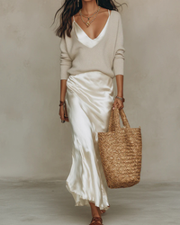 Nelena - Elegantes Midikleid Mit Pullover - Weiß