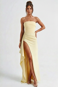 Meadow | Damen Maxikleid – Natürliches Wiesenblumiges Maxi Kleid - Yellow