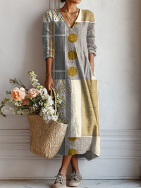 Vintage-Tunika-Kleid für Damen mit abstraktem geometrischem Kunstdruck - Mehrfarbig