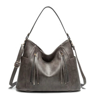 Elegante Damen-Schultertasche, geräumig, aus PU - Grau