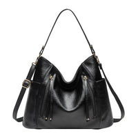 Elegante Damen-Schultertasche, geräumig, aus PU - Schwarz