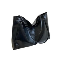 Elegante Damen-Schultertasche, mittelgroß, aus hochwertigem Synthetikgewebe - Schwarz