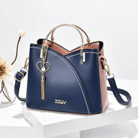 Elegante Damen-Schultertasche aus stilvollem Leder - Dunkelblau / Rosa