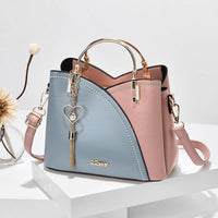 Elegante Damen-Schultertasche aus stilvollem Leder - Blau / Rosa