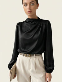 Elegante Damenbluse mit hohem Kragen - Hera - Schwarz