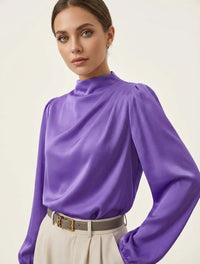 Elegante Damenbluse mit hohem Kragen - Hera - Lila