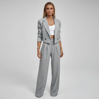 Regina | Damen gestreifter Blazer & weite Hose Set - Grau
