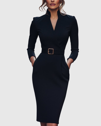 Elegantes Midikleid mit Wickelausschnitt für Damen - Vielseitig und Stilvoll - Schwarz (Fast Ausverkauft)