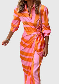 Elegantes Wickelkleid für Frauen – Stilvolles Sommerkleid mit modernem Druck - Orange