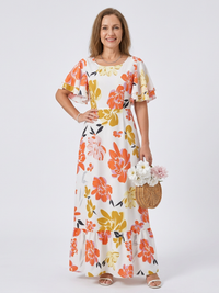 Elowen | Rundhals Kurzarm Schichten Maxikleid - Orange