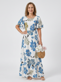 Elowen | Rundhals Kurzarm Schichten Maxikleid - Himmelblau