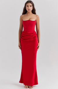 Damen Strapless Korsett Bodycon Maxikleid - Rot