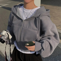 Damen Oversized Kapuzenjacke mit Reißverschluss und Taschen - Dunkelgrau