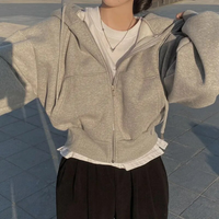 Damen Oversized Kapuzenjacke mit Reißverschluss und Taschen - Hellgrau