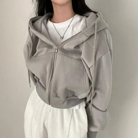 Damen Oversized Kapuzenjacke mit Reißverschluss und Taschen - Grau