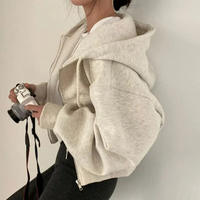 Damen Oversized Kapuzenjacke mit Reißverschluss und Taschen - Beige