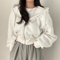 Damen Oversized Kapuzenjacke mit Reißverschluss und Taschen - Weiß