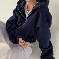Damen Oversized Kapuzenjacke mit Reißverschluss und Taschen - Blau