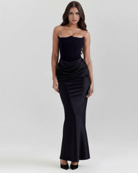 Michelle | Damen Glamouröses Satin Korsett Abendkleid - Schwarz