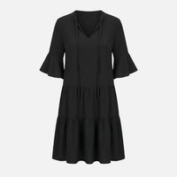 Waltraud | Damen Fließendes Midikleid Leoparden V-Ausschnitt – Leo Midi Kleid - Schwarz