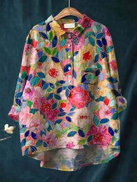 Rosa | Aquarell Blumen Oversized Hemdbluse - Dunkelrosa