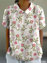 Hannah | Damen Blumenmuster Durchgeknöpftes Hemd – Blumenhemd Damen Sommer 2026 - Hellrosa mit Blumenmuster Muster