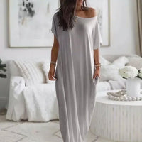 Daphne™ Maxikleid mit weitem Ausschnitt und Seitentaschen - Grau