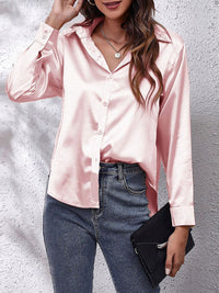 Klassische Damenbluse | Lange Ärmel - Rosa