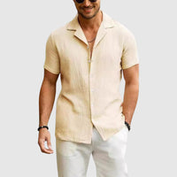 Slobodan | Herren Kurzarm Leinenhemd - Beige