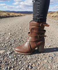 Damen Stiefeletten mit Schnallenriemen - Braun