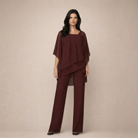 Clara | Elegantes Set mit Lagenbluse - Bordeaux